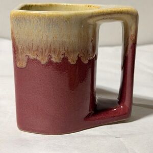 Vtg Rodolfo Padilla Stoneware Red Drip Glaze Flat Coffee Mug Mexico 4.5” Signed